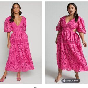 Pink Lace Midi Dress